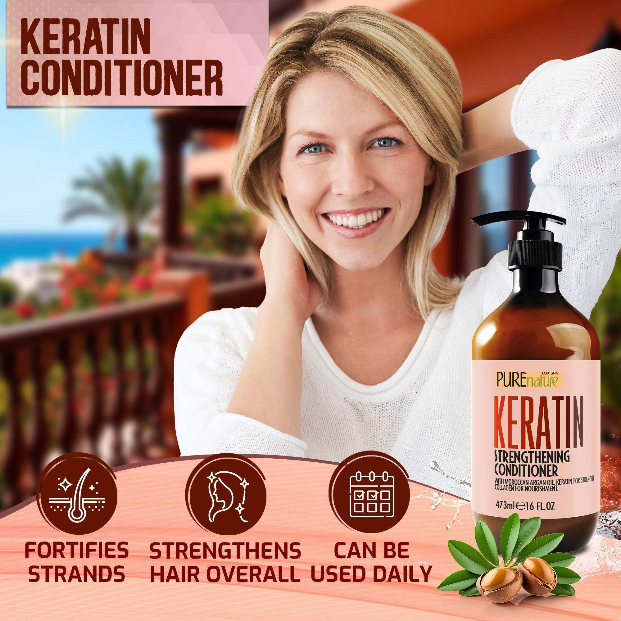 Keratin Conditioner for Women and Men Deep Conditioning Treatment to Repair Dry Damaged Hair and Split Ends 16 Fl Oz Strengthening Sulfate Free Formula
