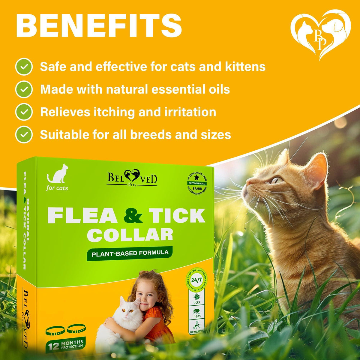 Flea & Tick Collar for Cats 12-Month Protection Essential Oil 1 Count