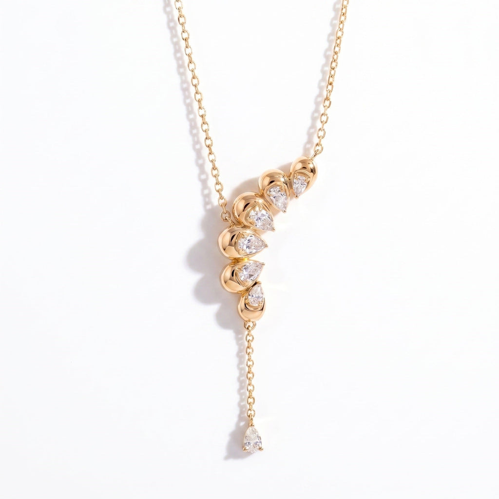 Waterdrop-shaped Diamond-studded Tassel Necklace