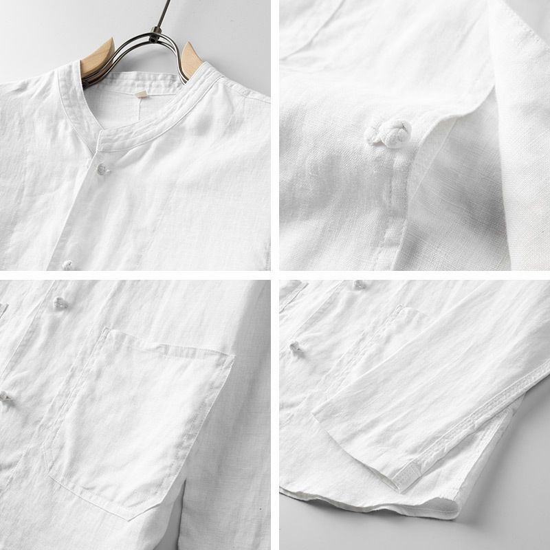 Mens Retro Chinese Style StandUp Collar LongSleeve Shirt
