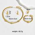 Ins Vintage Court Style Jewelry Set, Geometric Cubic Zirconia Inlaid Bracelet, Ring, Earrings & Versatile Niche Long Necklace For Women
