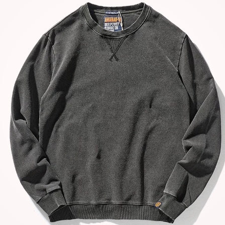 American Round Neck Hoodie Men's Heavy Water Washed Long Sleeved Top