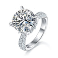 S925 Sterling Silver 5ct Moissanite Engagement Ring, 11mm D-VVS1 Round Cut, 4-Prong Pave Band, Platinum Plated US Sizes 5-9, GRA Certificate Gift Box