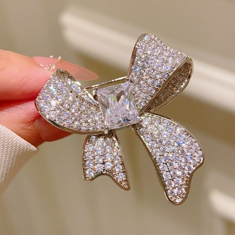 Light-luxury High-end Full-diamond Bow Brooch