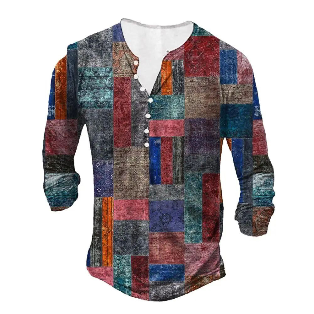 Open Placket Button 3D Digital Printed Ethnic Top