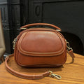 Top-grain Leather Single-shoulder Crossbody Bag, 2025 New Women's Vintage Handbag, Stylish And Versatile Simple Small Round Bag