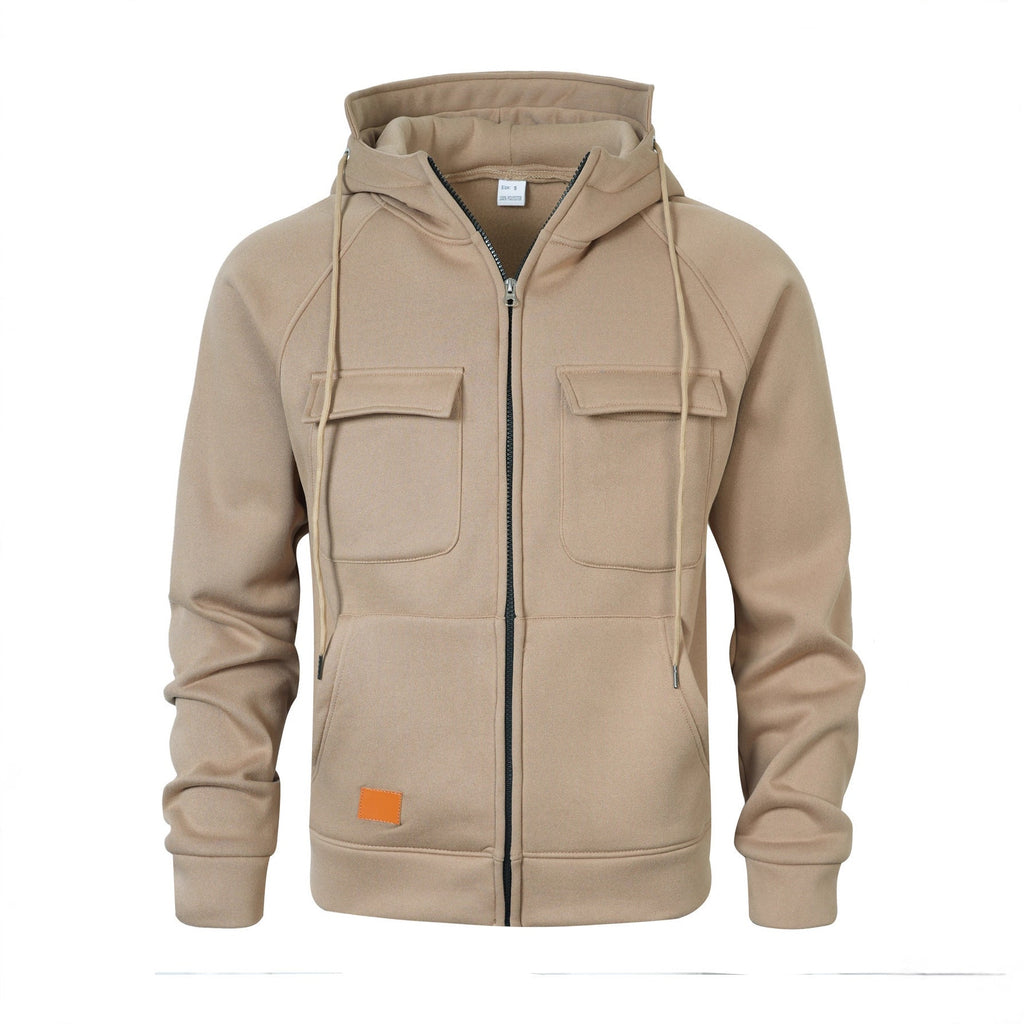 Mens Loose-Fit Hoodie With Multiple Pockets And A Stand-Up Collar