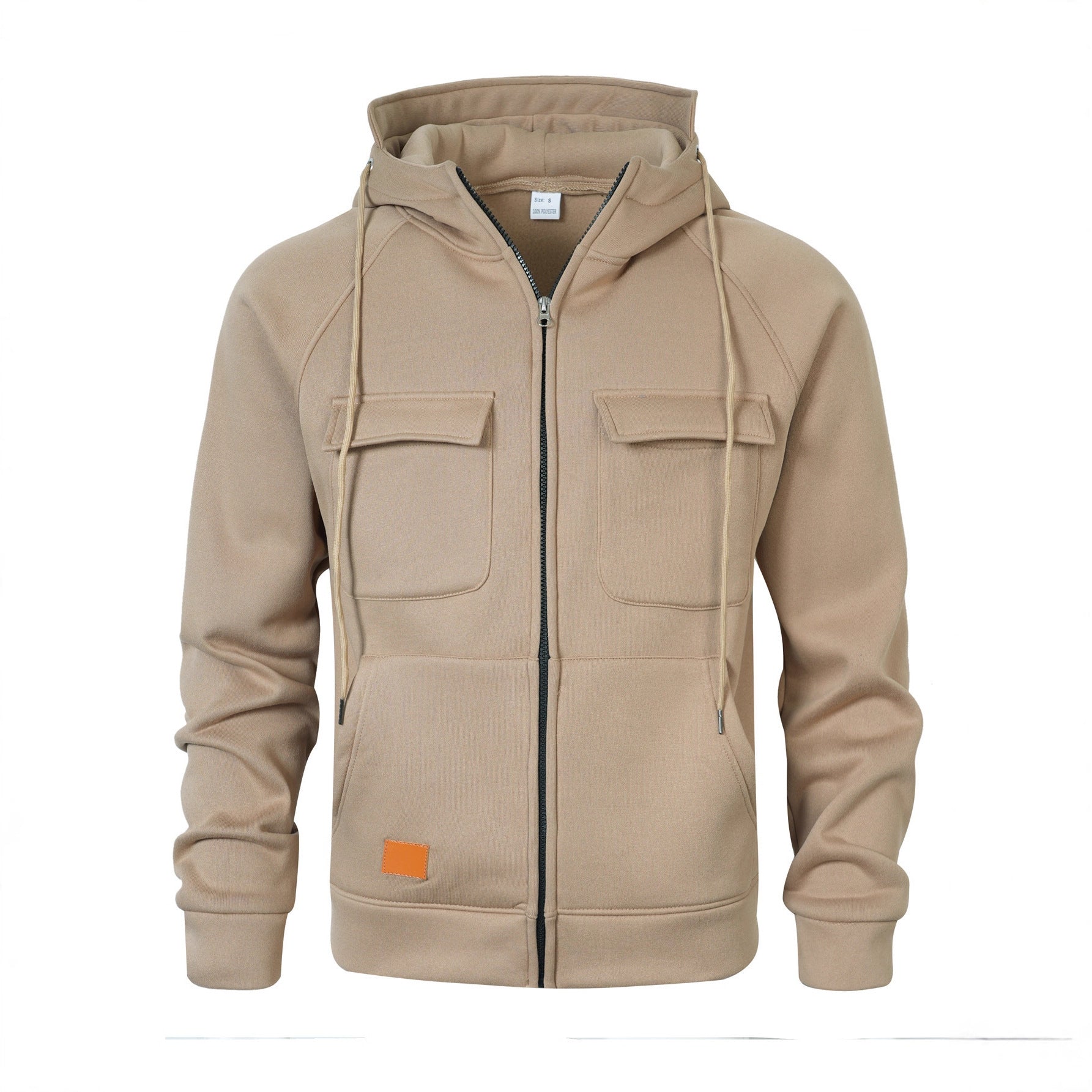 Mens Loose-Fit Hoodie With Multiple Pockets And A Stand-Up Collar