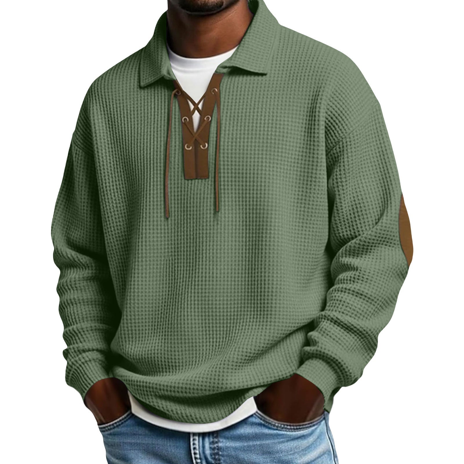 Mens Fashion Solid-Color Long-Sleeve Loose-Fit Sweatshirt