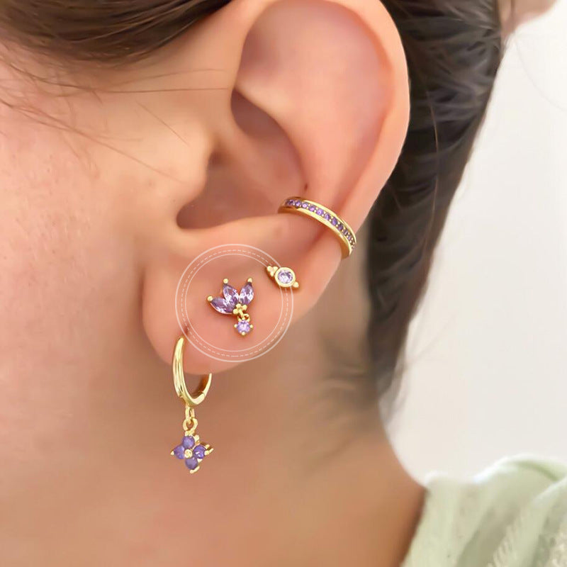 S925 Silver Needle Stud Earrings With Zircon Butterfly Design