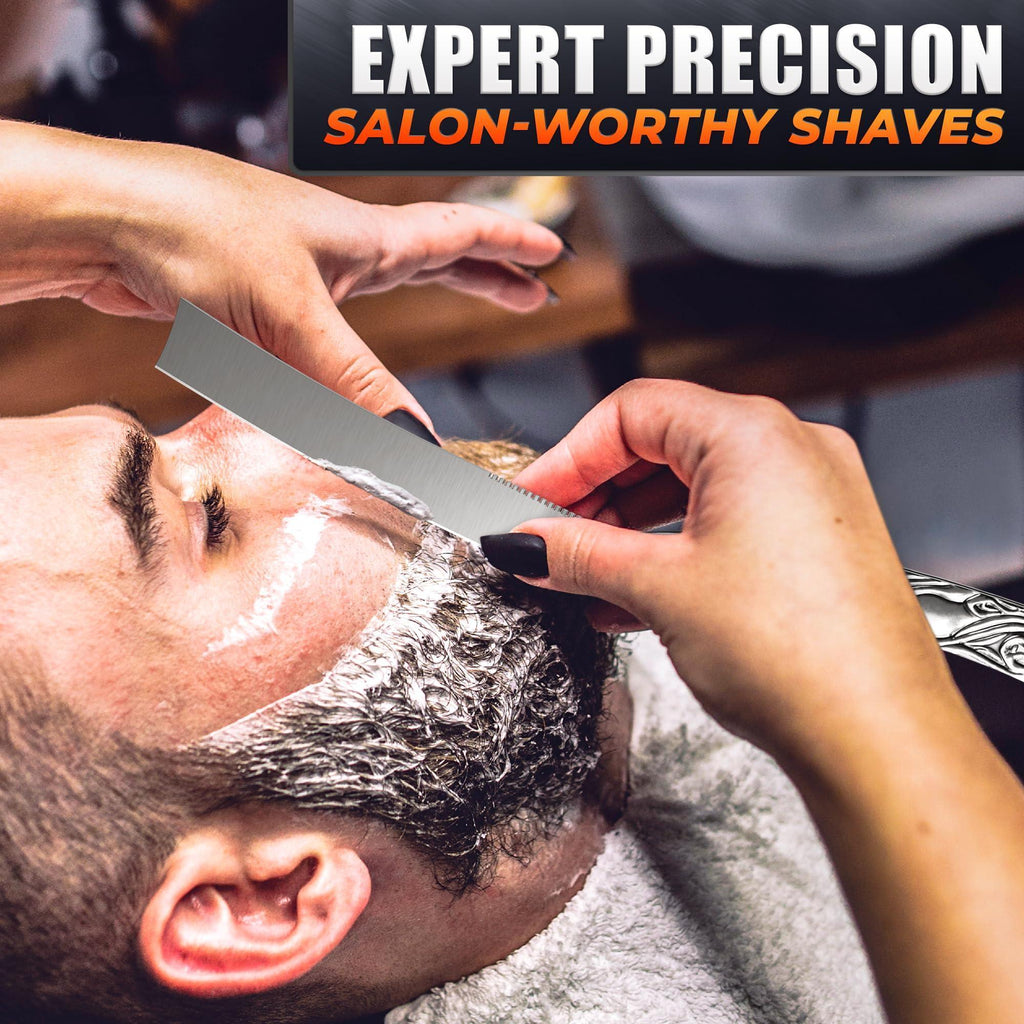 Straight Razor Carbon Steel Blade 11.4 in Secure Grip for Shaving