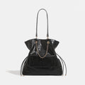 Preppy-style Oil-waxed Leather Quilted Chain Backpack For Women