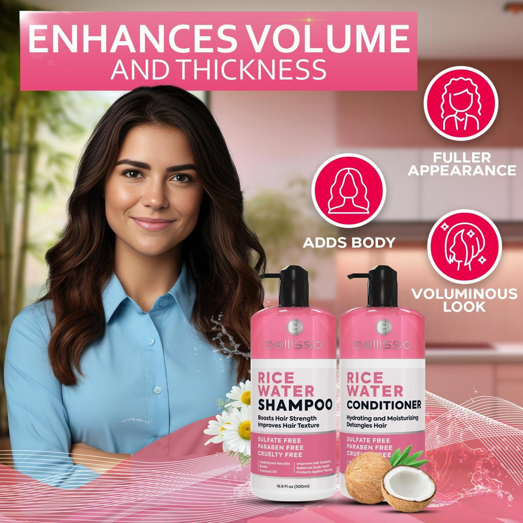 Rice Water Shampoo and Conditioner Set   Sulfate Free for Thin and Fine Hair