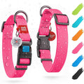 Waterproof Dog Collar Adjustable 17–28 in Neck x 1 3/5 in Wide Buckle & QR Tag Pink