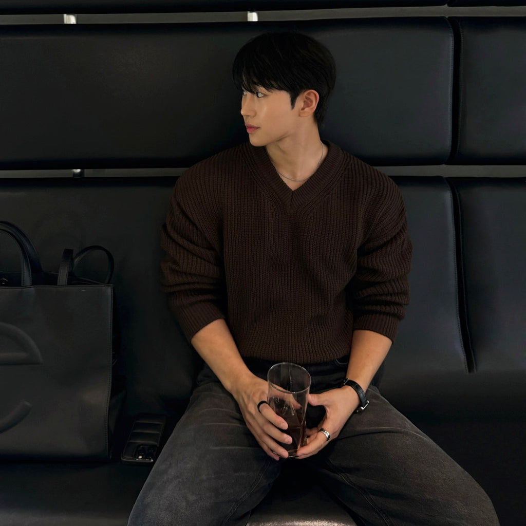 Mens AutumnWinter Loose-Knit Bottoming Sweater