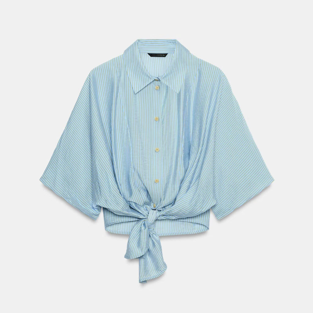 Versatile knot embellished striped shirt