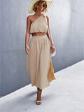 Oblique Shoulder Lace-Up Vest Slit Skirt Suit