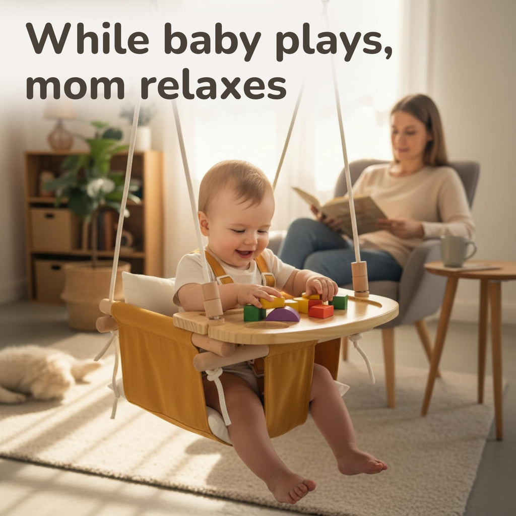 Wooden Tray for Canvas Baby Swing Hanging Chair Accessory Natural Wood Montessori Play Table for Babies & Toddlers Detachable Safety Design for Indoor Canvas Toddler Swing