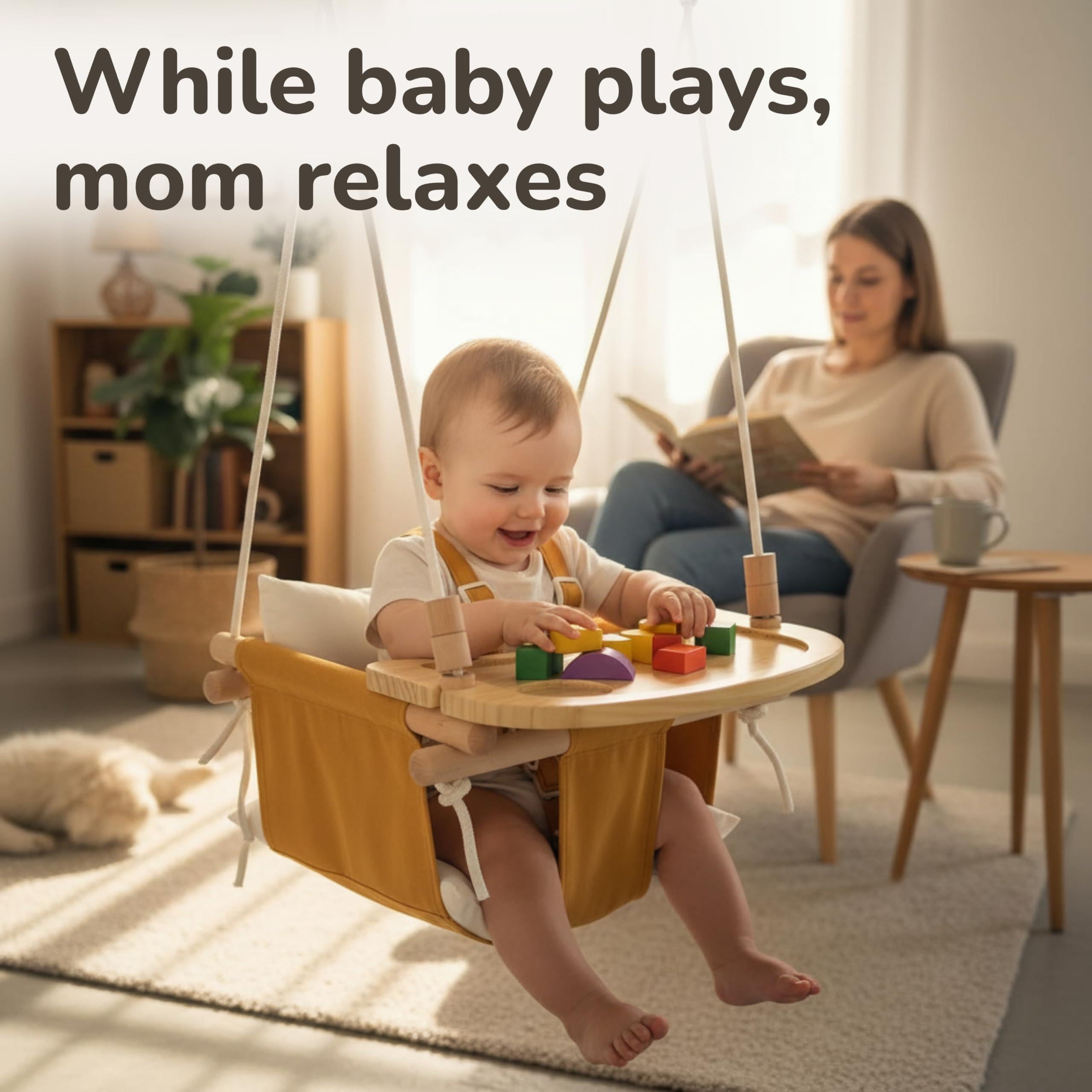 Wooden Tray for Canvas Baby Swing Hanging Chair Accessory Natural Wood Montessori Play Table for Babies & Toddlers Detachable Safety Design for Indoor Canvas Toddler Swing