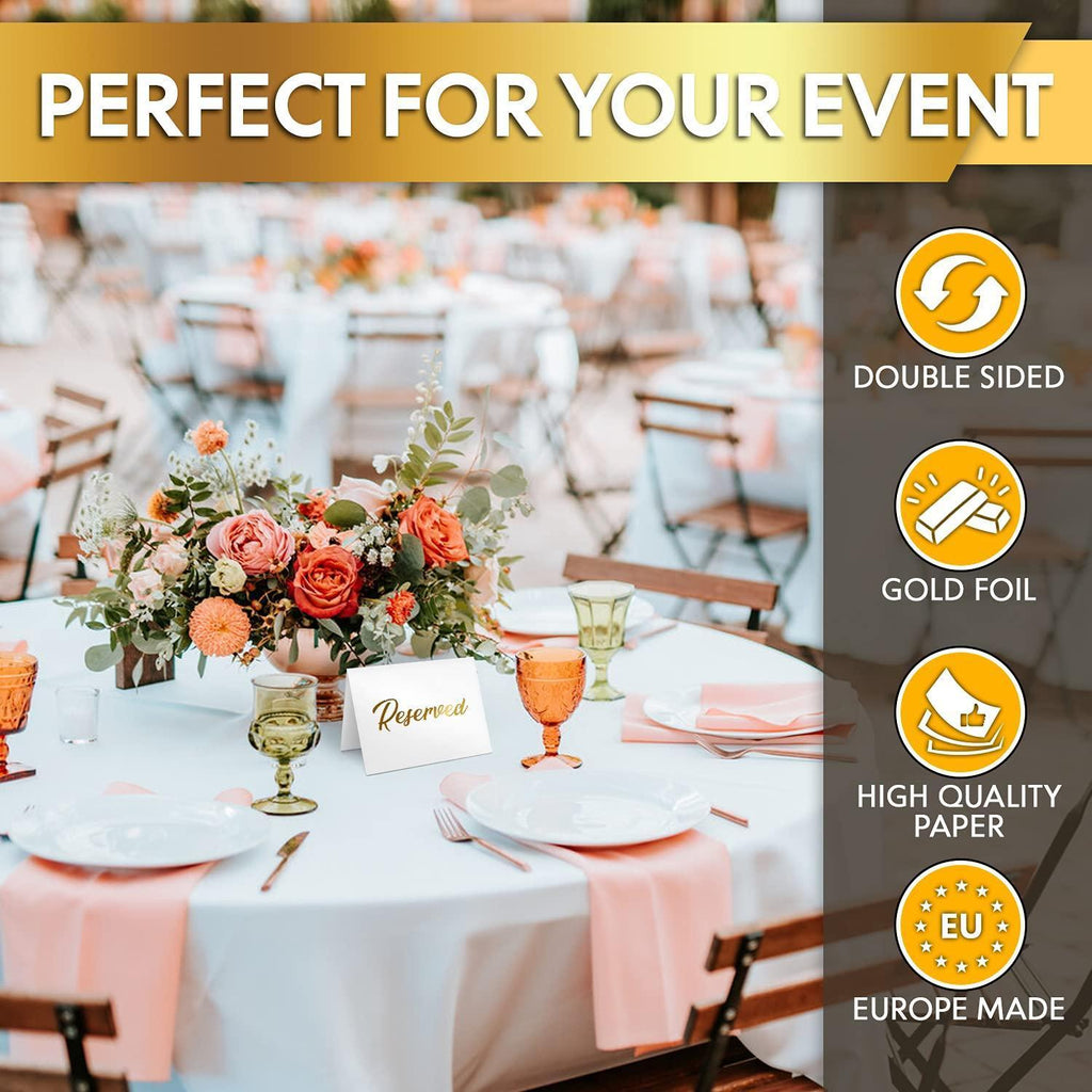 10 Pack Gold Reserved Table Signs for Wedding Party Restaurant Double Sided Reserved Table Signs Gold Reserved Signs for Tables Gold Table Reserved Cards White Paper Reserved Table Tent Card