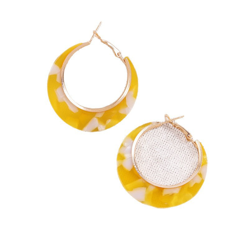 Designer Inspired Color Block Acetate Wide C Acrylic Stud Earrings