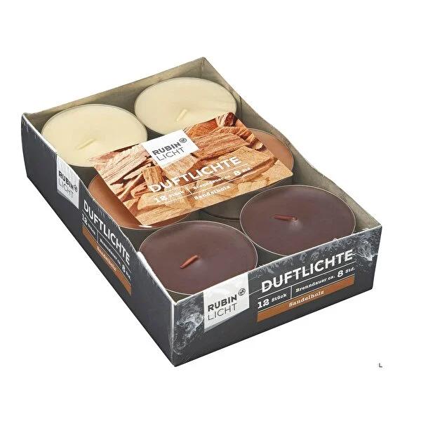 Rubin Licht Tealight Scented Candle - Sandalwood Fragrance, 12-Pack Maxi Size for Relaxing Ambiance