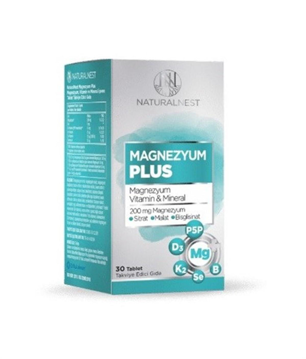 Naturalnest Magnezyum Plus - Magnesium, Vitamin D3 & B6 Supplement for Adults - 30 Tablets