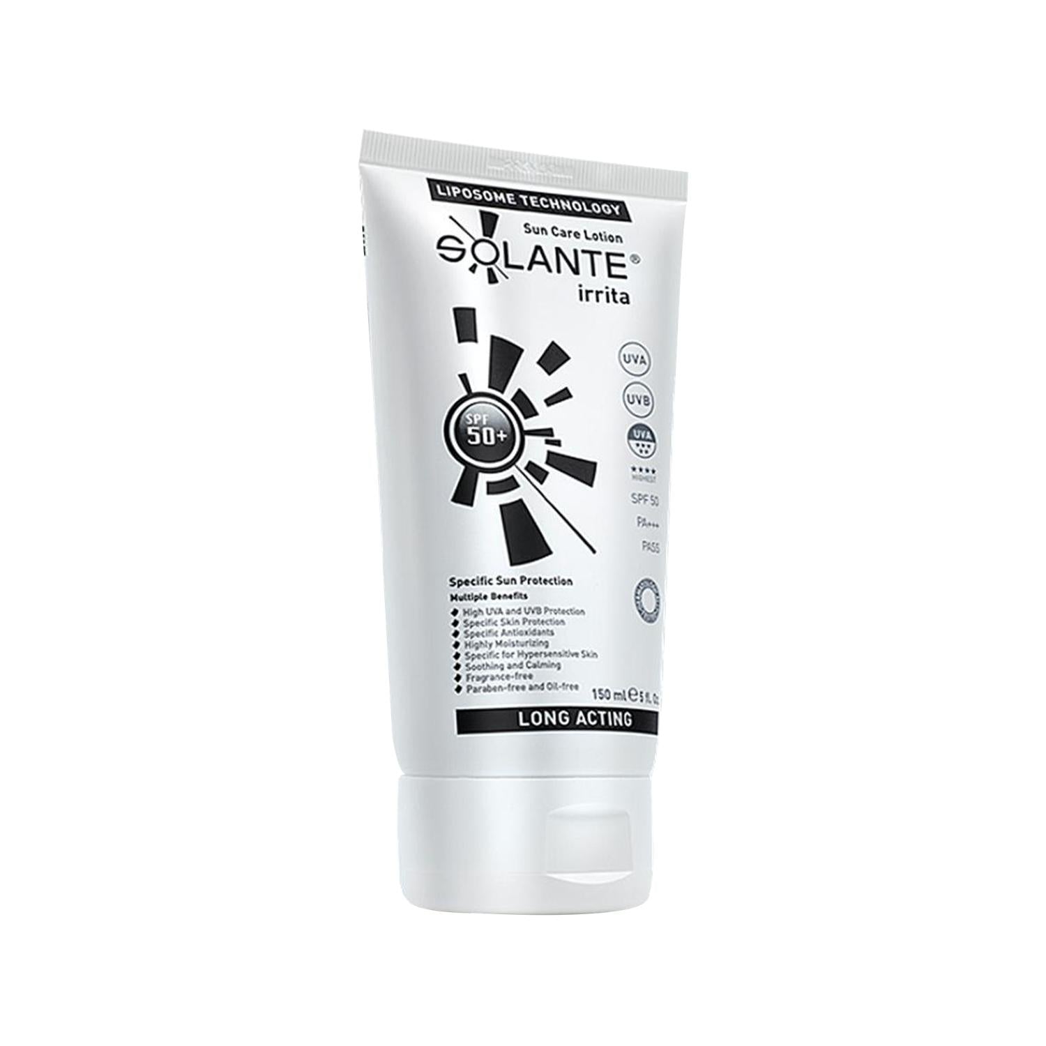 Solante Irrita SPF 50+ Sunscreen Lotion: Ultimate UVA/UVB Protection for Sensitive Skin | Prevents Sunburn, Aging, & Skin Cancer
