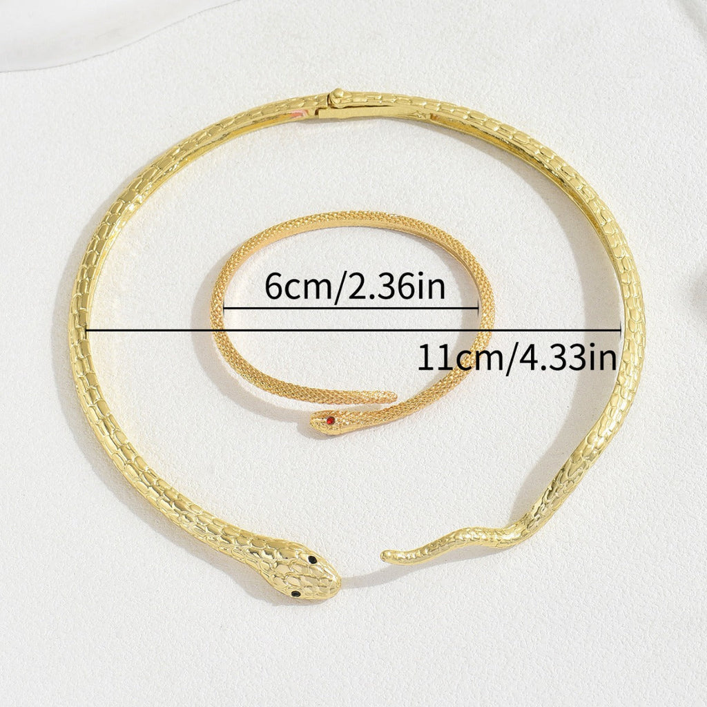 Minimal Cross-border European American Women Jewelry Set, Unique Snake Shape Inlaid Cubic Zirconia Design, Alloy Choker Necklace & Bracelet Daily Ornaments For Ladies