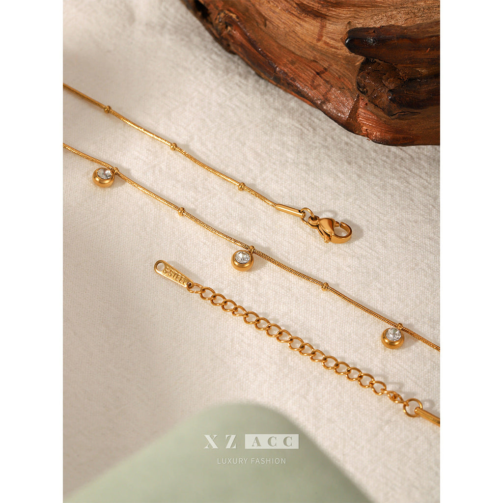 18K Gold stainless Steel Zircon Necklace For Women European And American Style