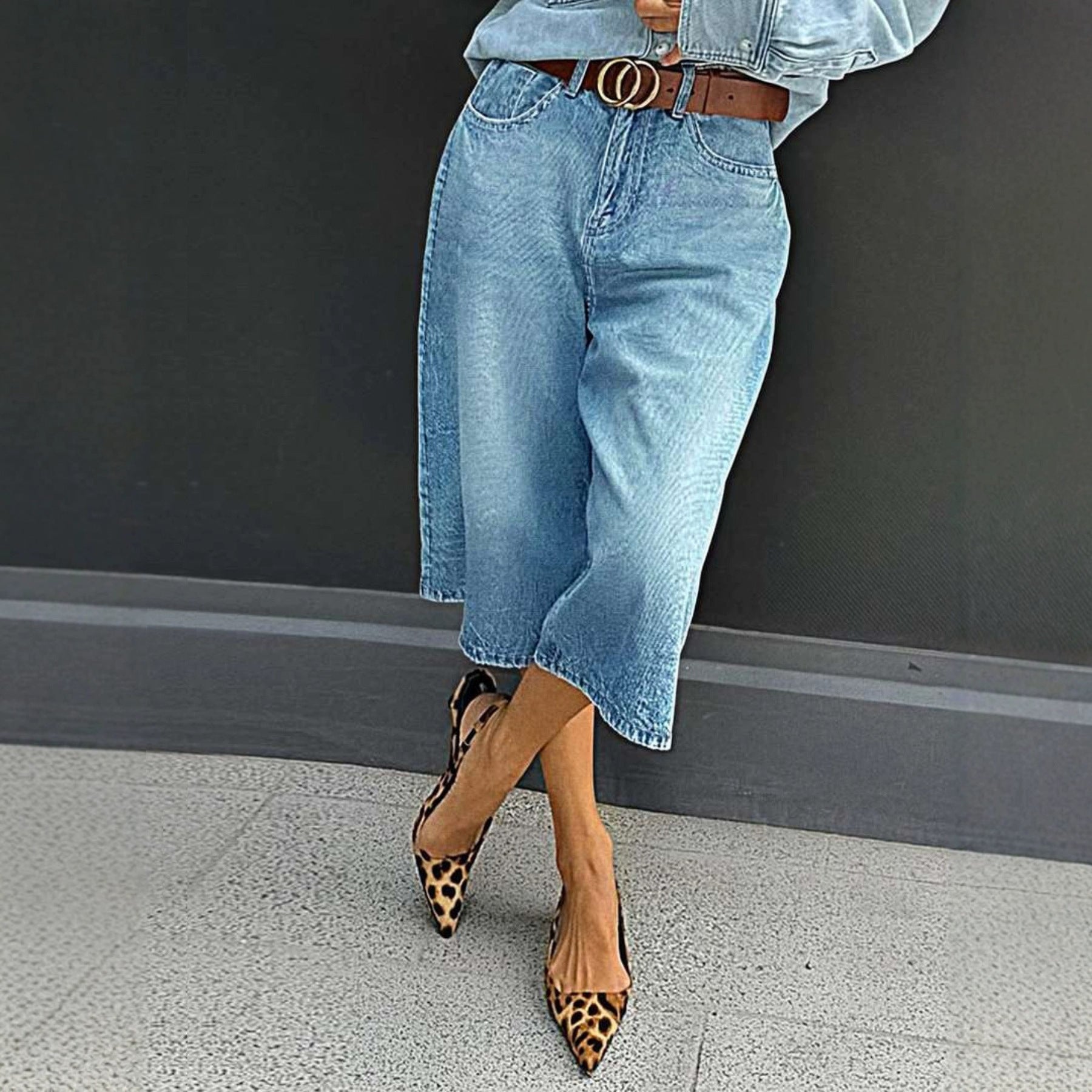 Loose-fitting Straight-leg Cropped Plus-size Pants