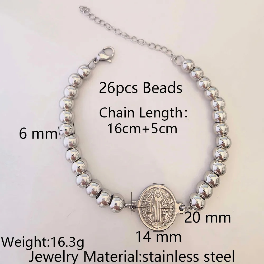 Stainless Steel Religious Series Beaded Bracelet