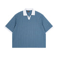 Mens Summer Thin Color-Block Plaid Lapel Short-Sleeve Shirt