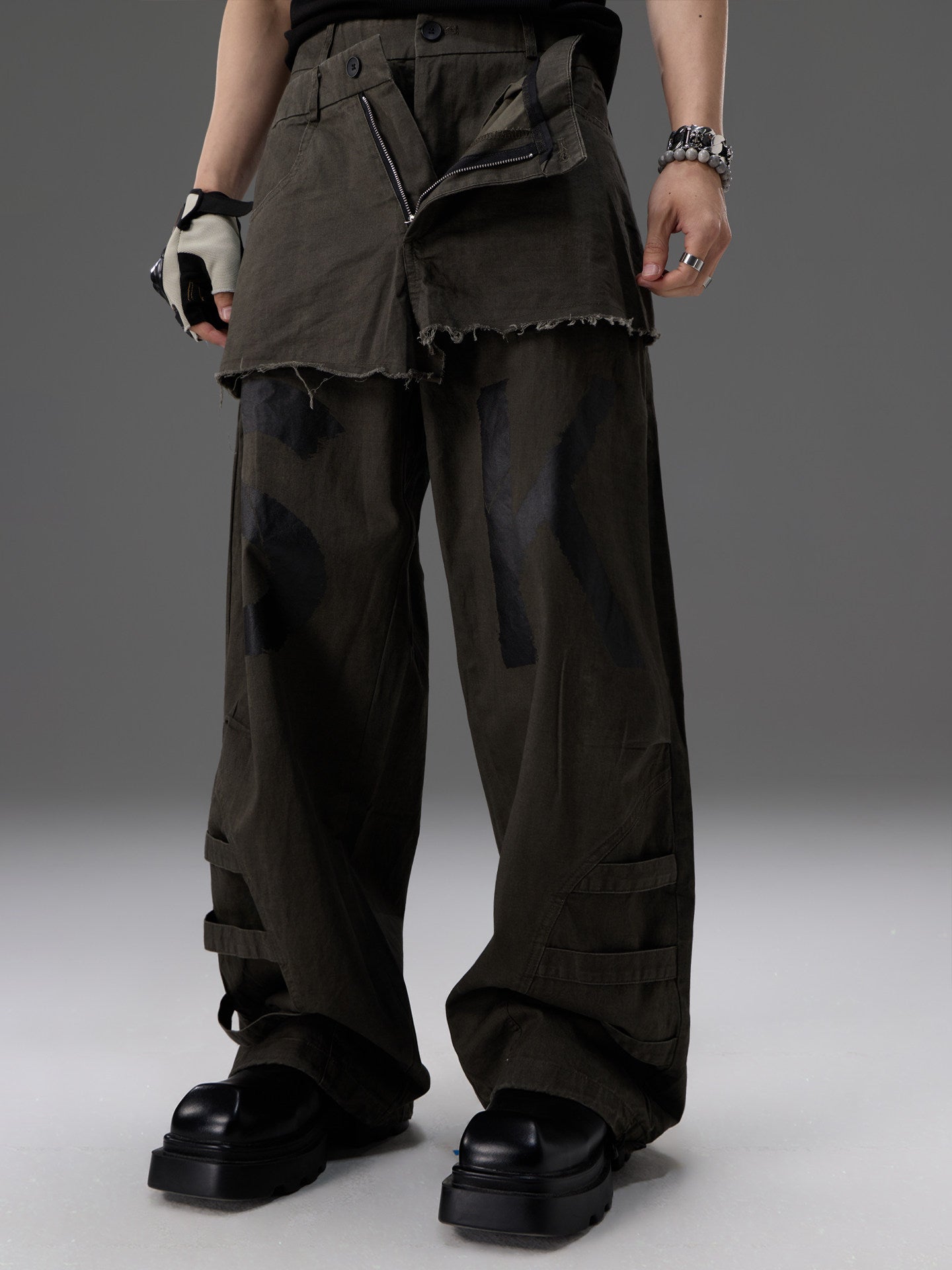 Mock-two-piece Design Straight-leg Workwear Pants