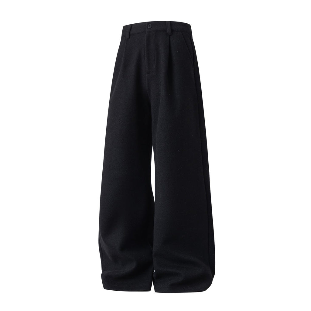 Wool Straight-leg Loose Pleated Casual Pants Thickened Long Trousers For Men