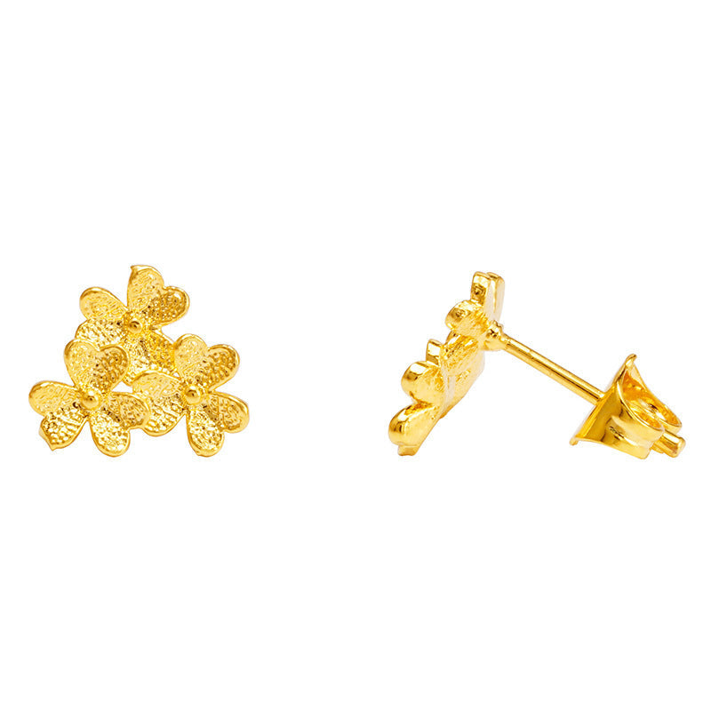Versatile Sandblasted Gold Flower Elegant Womens Earrings