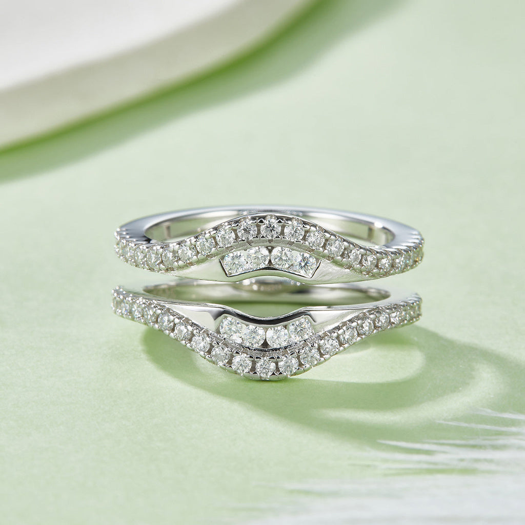 S925 Sterling Silver Double Band Ring, 54 D-VVS1 Moissanite Pave, Platinum Plated 4.7g US Sizes 5-9, GRA Certified Gift Box