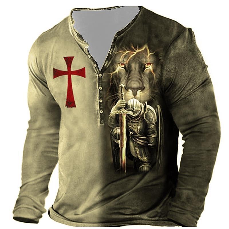 Men's Medieval Digital Print Long Sleeve T-shirt