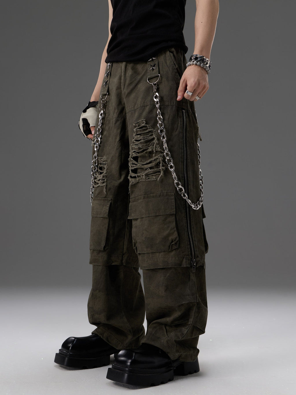Heavy-duty Metal Belt Chain For Workwear Pants Faux Two-piece Design