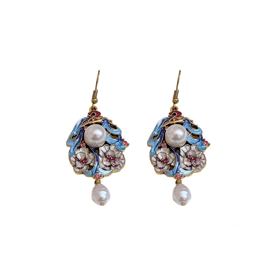 Ethnic-style Diamond-encrusted Oil-drop Flower Pearl Pendant