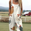 Women's Summer Digital Printing Button Casual Suspender Trousers