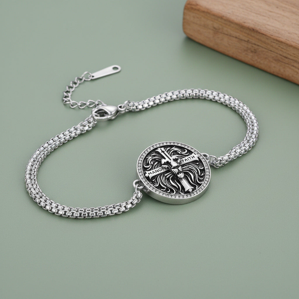 Retro New-style Round Cross Lion Bracelet