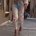 Womens Denim Jeans  Womens Trousers With Colorful 3D Floral Prints
