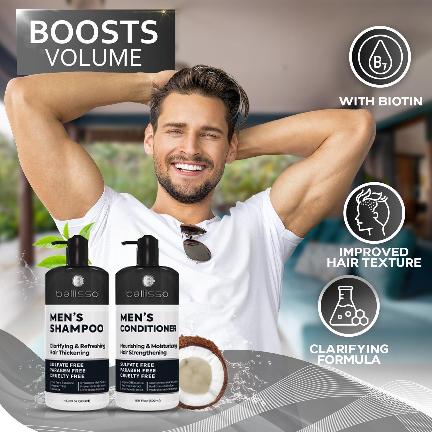 Mens Shampoo and Conditioner Set Sulfate Free and Clarifying For Men with Oily to Normal Hair Moisturizing and Thickening Biotin Keratin Tea Tree Oil Caffeine and Peppermint for Dandruff