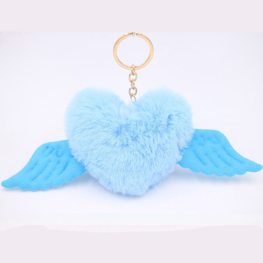 Heart Wings Wool Ball Keychain