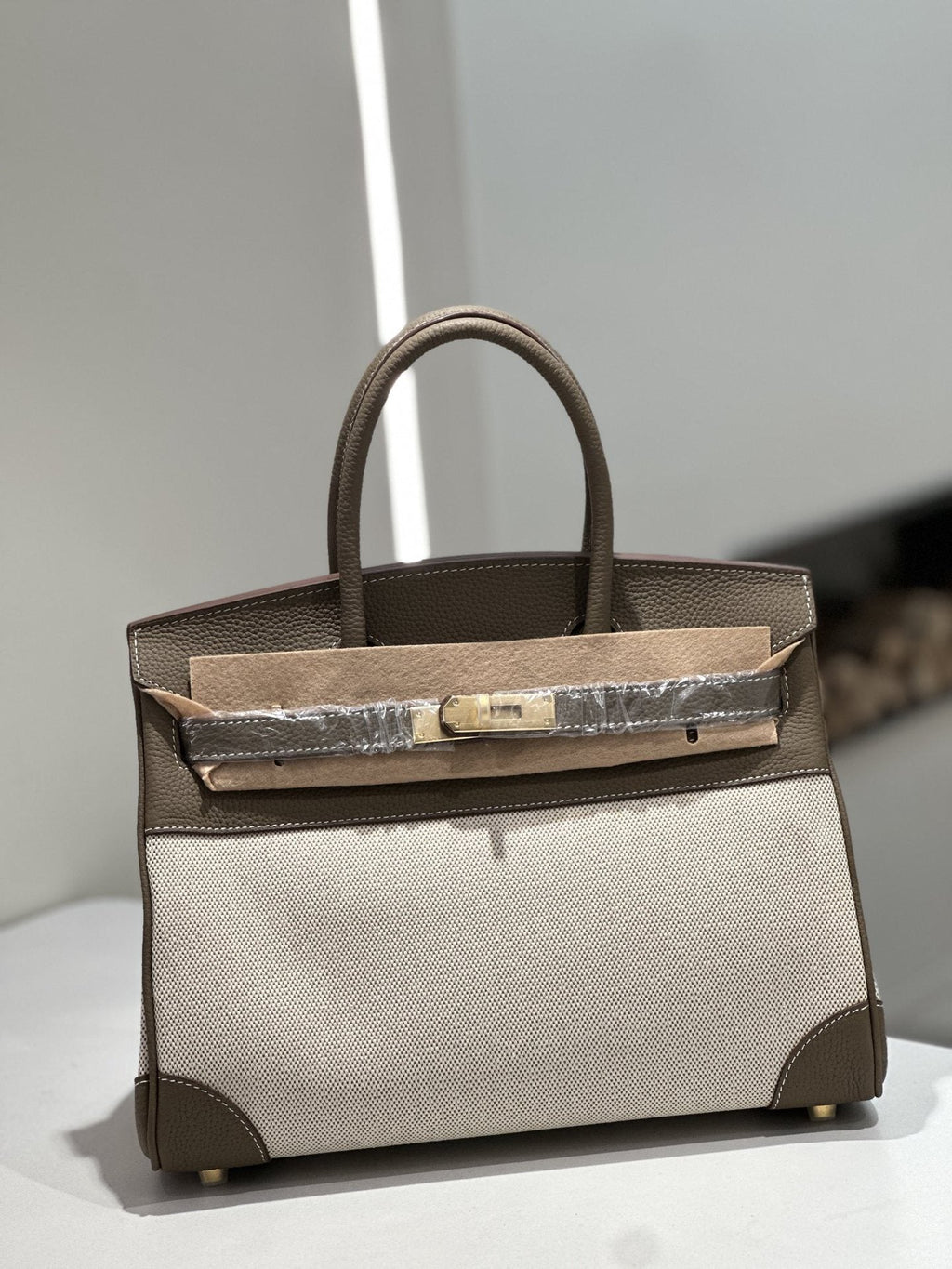 New Cross-border Genuine Leather Birkin Bag, Cowhide With Fabric Large Tote, Commuter Handbag With A High-end Kelly Bag Feel