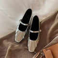 2026 Summer New Women French Style Mary Janes, Inner Heightening Wrinkle Square Toe Shallow Shoes With Single Strap Buckle Fashion Flats