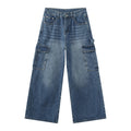 Bleached Wide-leg Multi-pocket Straight-leg Casual Work Pants