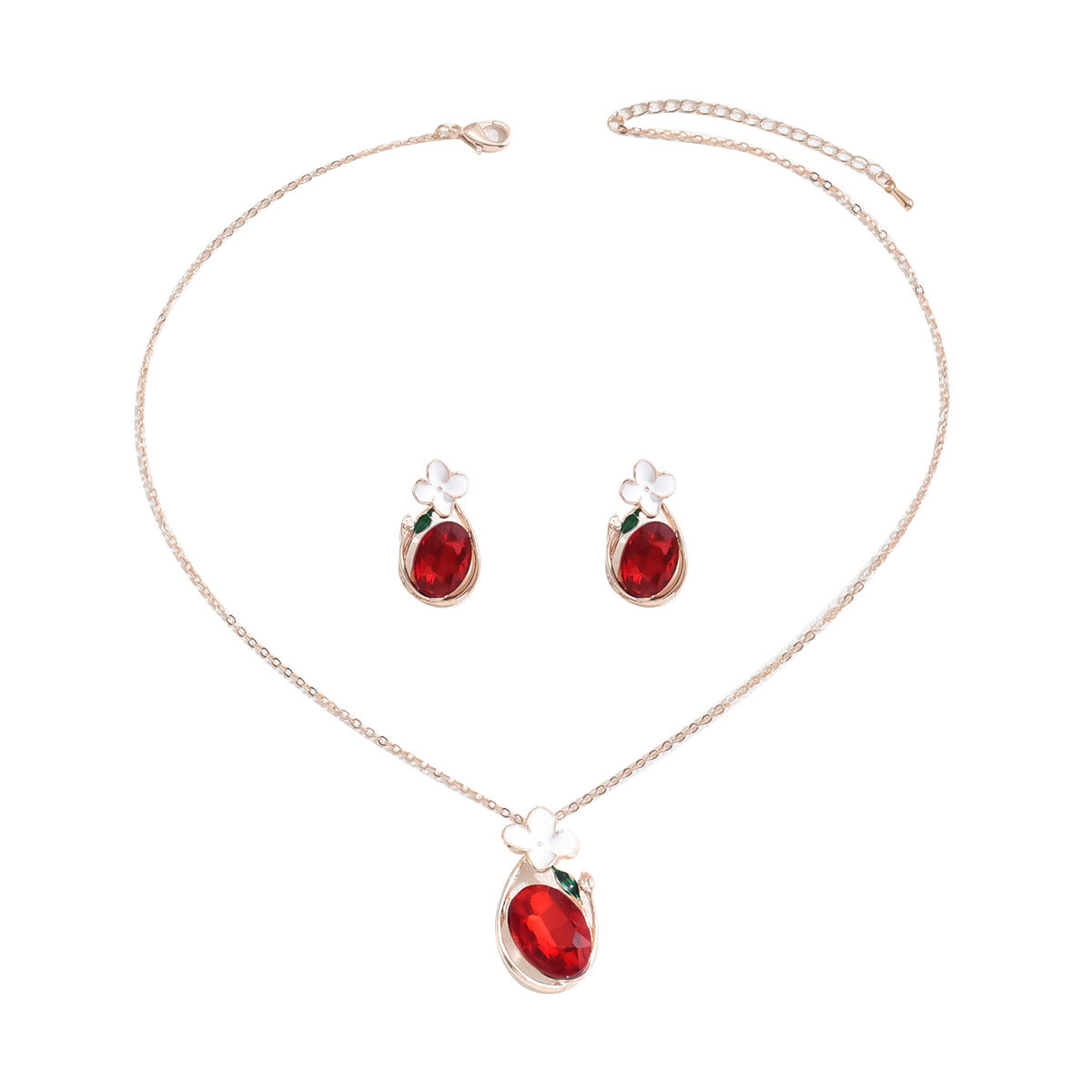 Sweet Dainty Pastoral Korean Women Jewelry Set, Unique Floral Design Inlaid Cubic Zirconia, Matching Earrings & Clavicle Chain