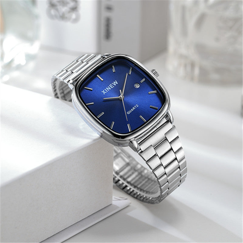 Fashionable Stainless Steel Strap Minimalist Calendar Quartz Watch